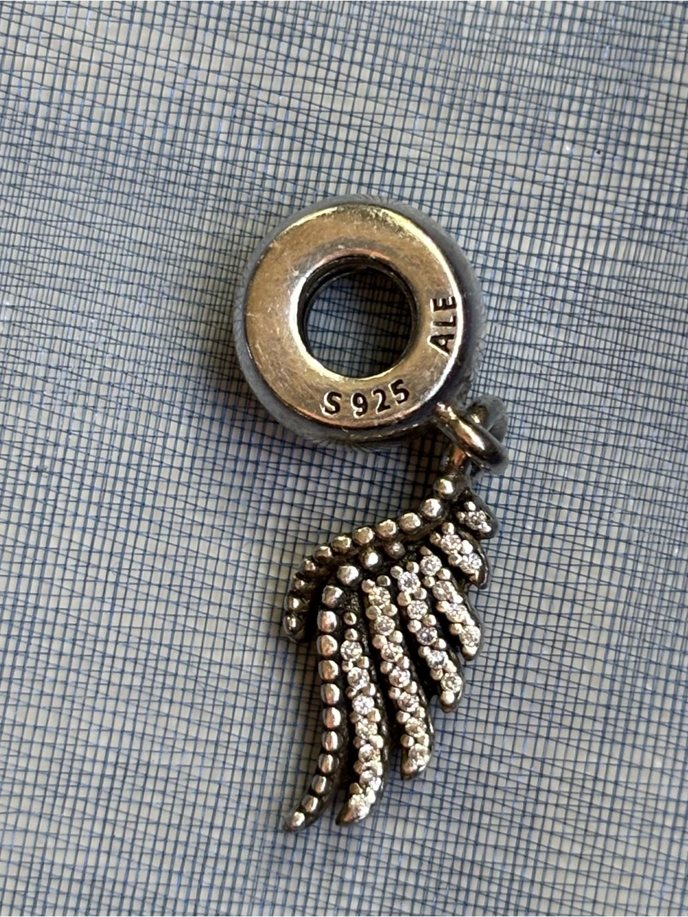 Pandora Silver Angel Wing Dangle Charm with Clear Stones